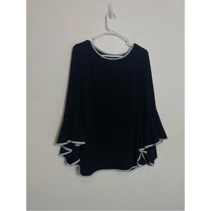 Coco Bianco Black Blouse with White Trim and Flare Sleeves